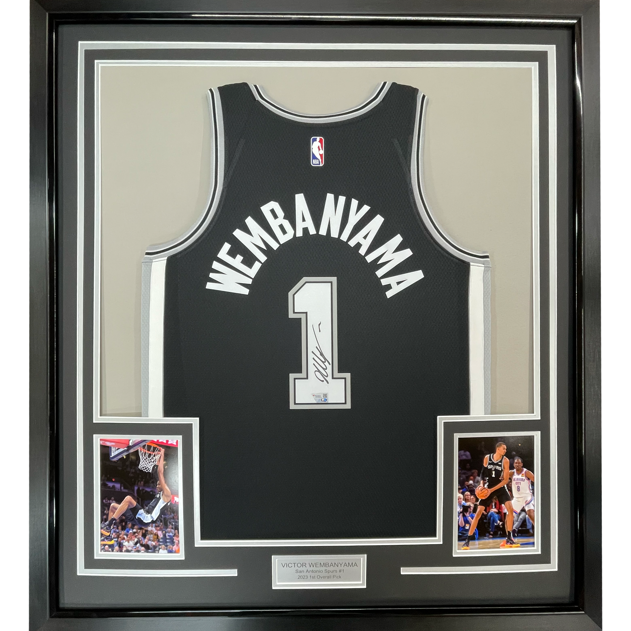 Autographed Victor Wembanyama 35x39 San Antonio Spurs Black Authentic Swingman Basketball Framed Jersey