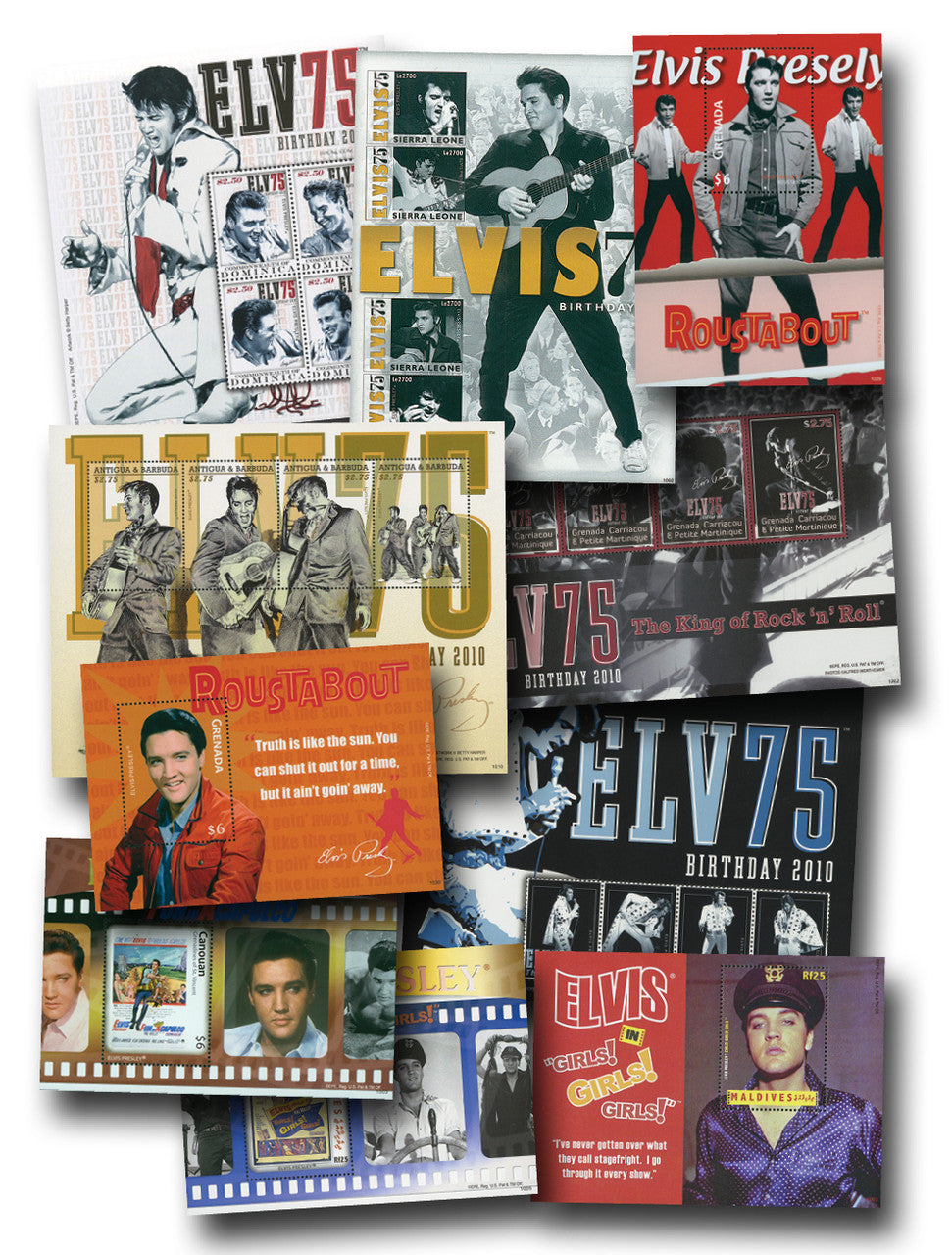 2010 Worldwide Elvis Presley Stamp Collection. Mint, 5 Sheets & 5 Souvenir Sheets (25 stamps)