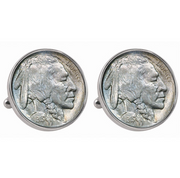 1913 First-Year-of-Issue Buffalo Nickel Silvertone Bezel Coin Cuff Links