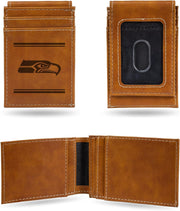 Seattle Seahawks Premium Laser Engraved Vegan Brown Leather Front Pocket Wallet