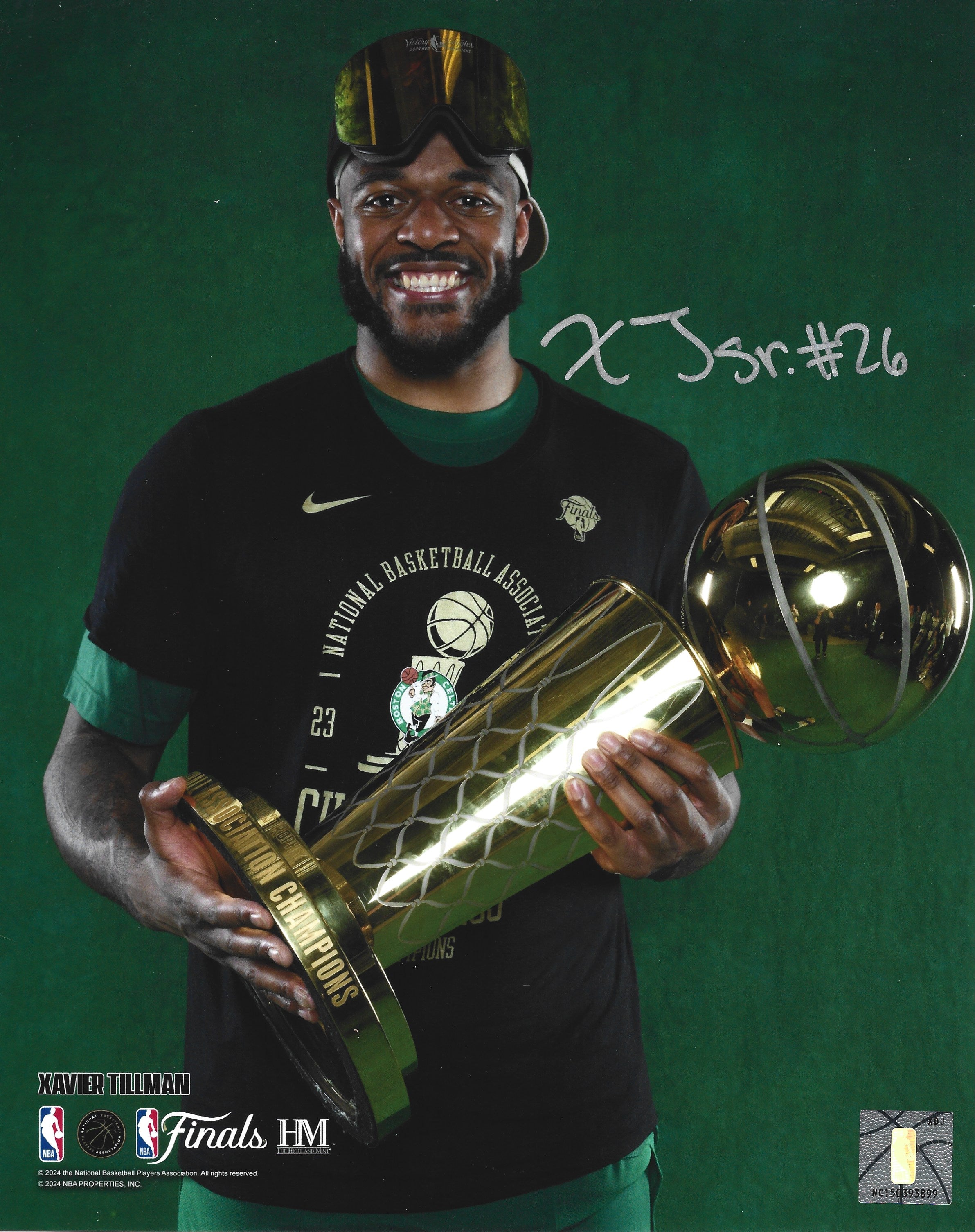 Autographed Xavier Tillman 2024 NBA Trophy Boston Celtics 8" x 10" Championship Photo