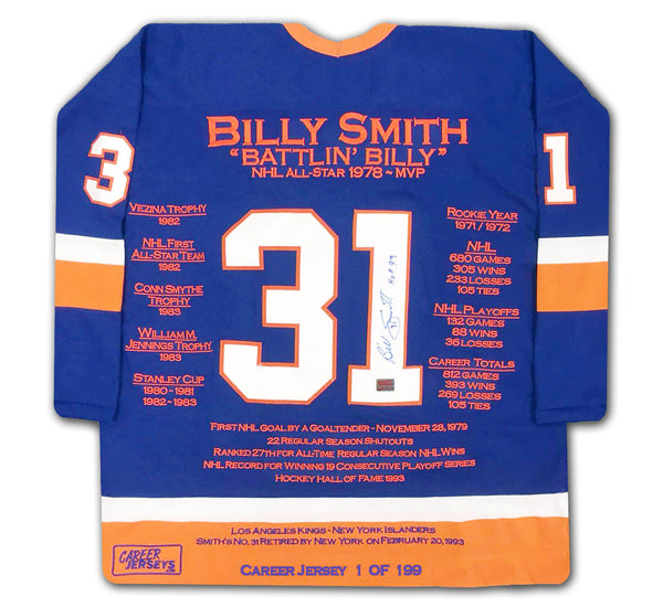 Billy Smith Signed New York Islanders 1 Career Hockey Jersey