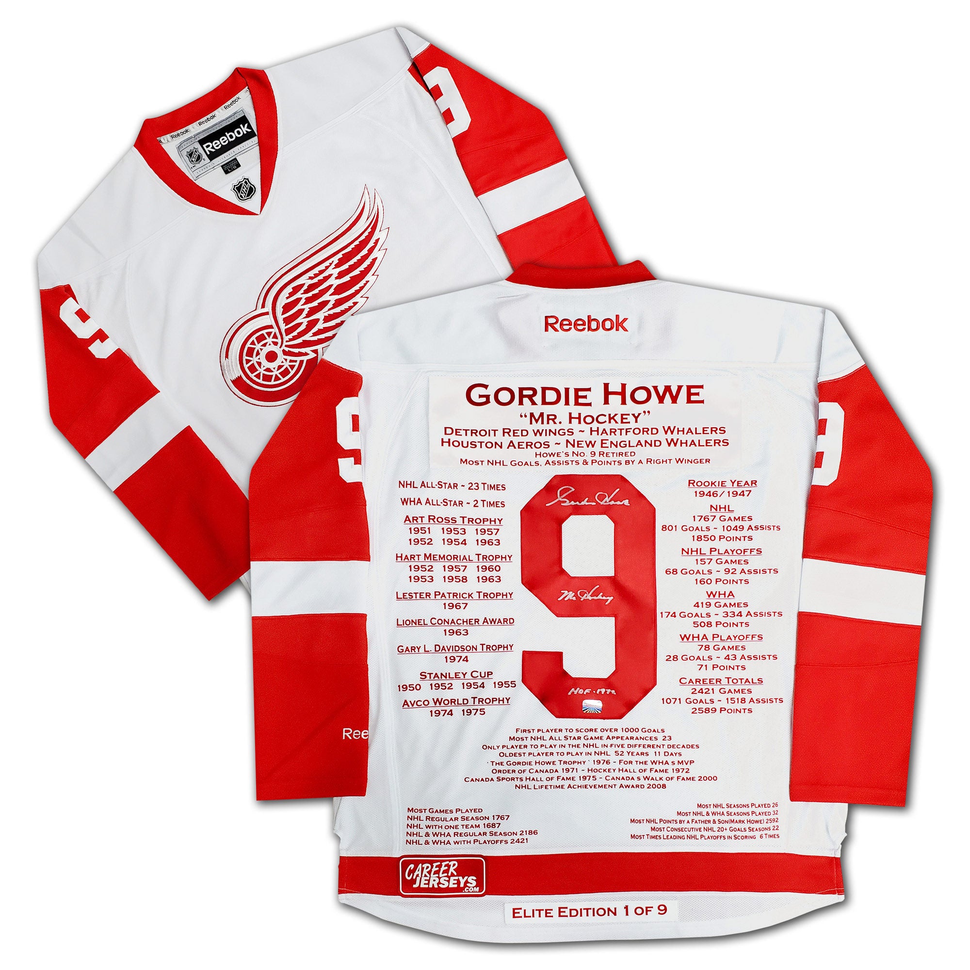Gordie Howe Autographed Jerseys, Signed Gordie Howe Inscripted Jerseys