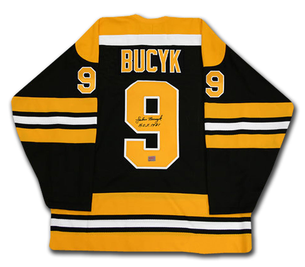 Johnny Bucyk Signed Milestone Jersey Bruins Replica Black Reebok